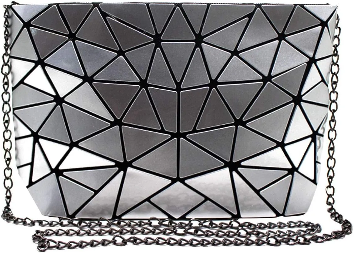 Sherry Handbag Fashion Holographic Laser Shoulder Bag Geometric Envelope Clutch Chain Crossbody Purse for Women