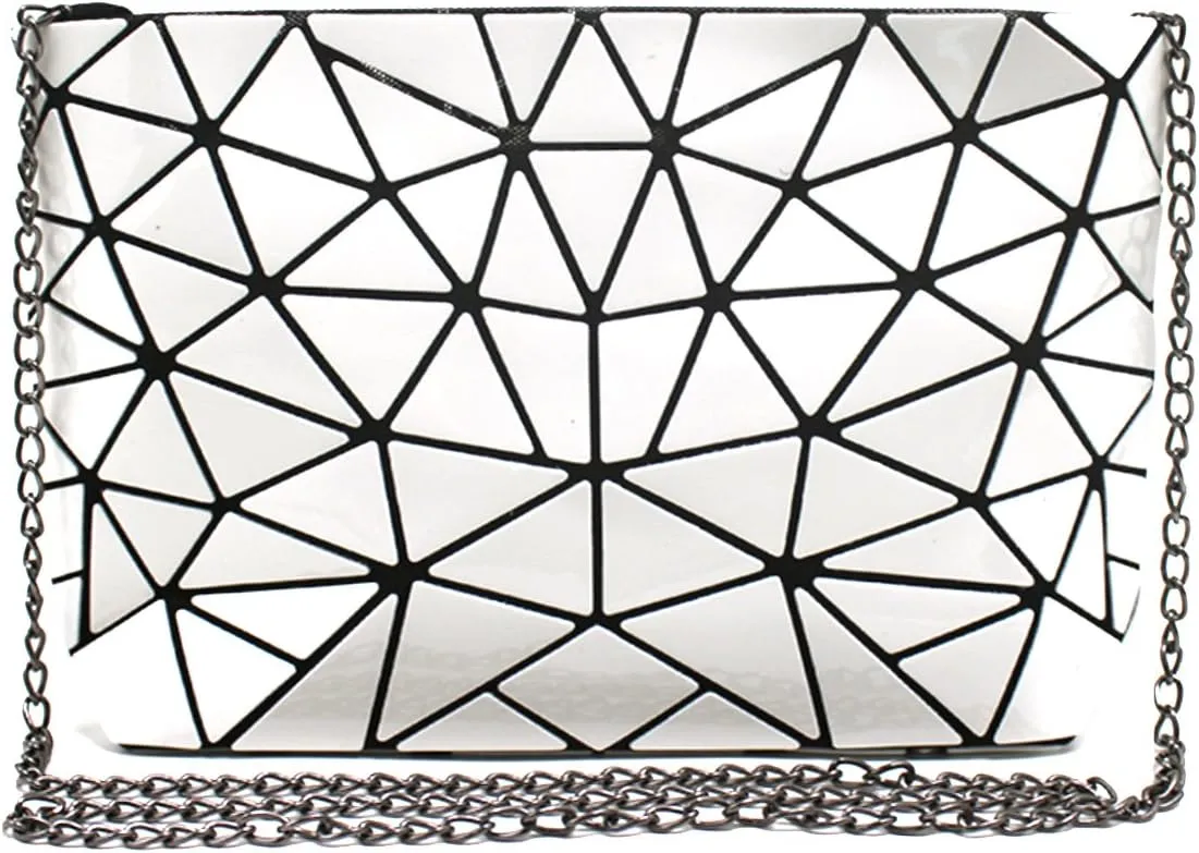 Sherry Handbag Fashion Holographic Laser Shoulder Bag Geometric Envelope Clutch Chain Crossbody Purse for Women