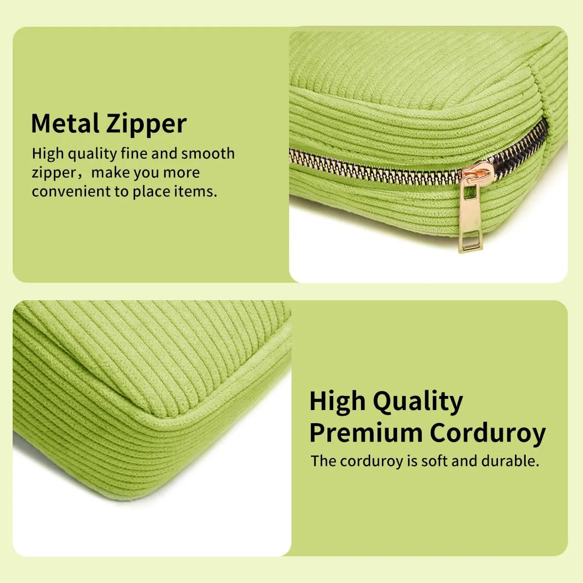 Small Makeup Bag for Purse Corduroy Mini Cosmetics Bag Cute Cosmetic Pouch for Women,Green