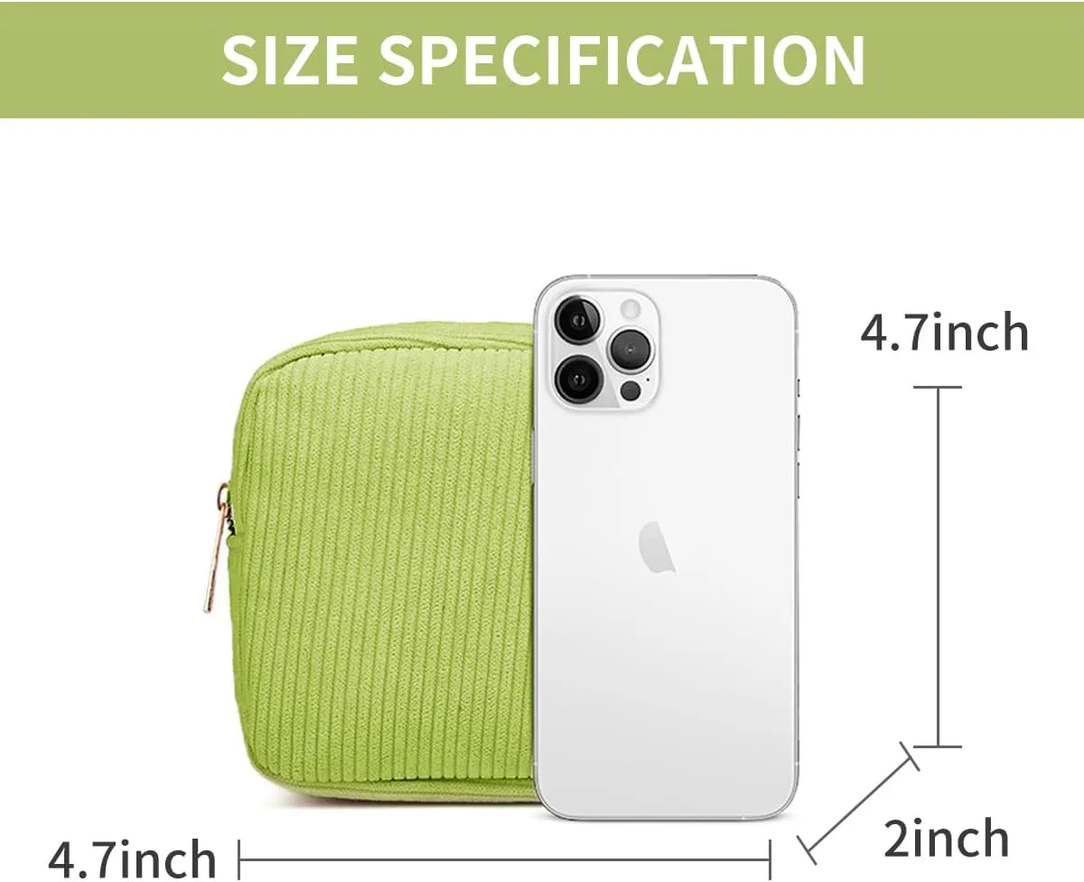 Small Makeup Bag for Purse Corduroy Mini Cosmetics Bag Cute Cosmetic Pouch for Women,Green