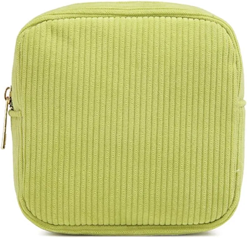 Small Makeup Bag for Purse Corduroy Mini Cosmetics Bag Cute Cosmetic Pouch for Women,Green