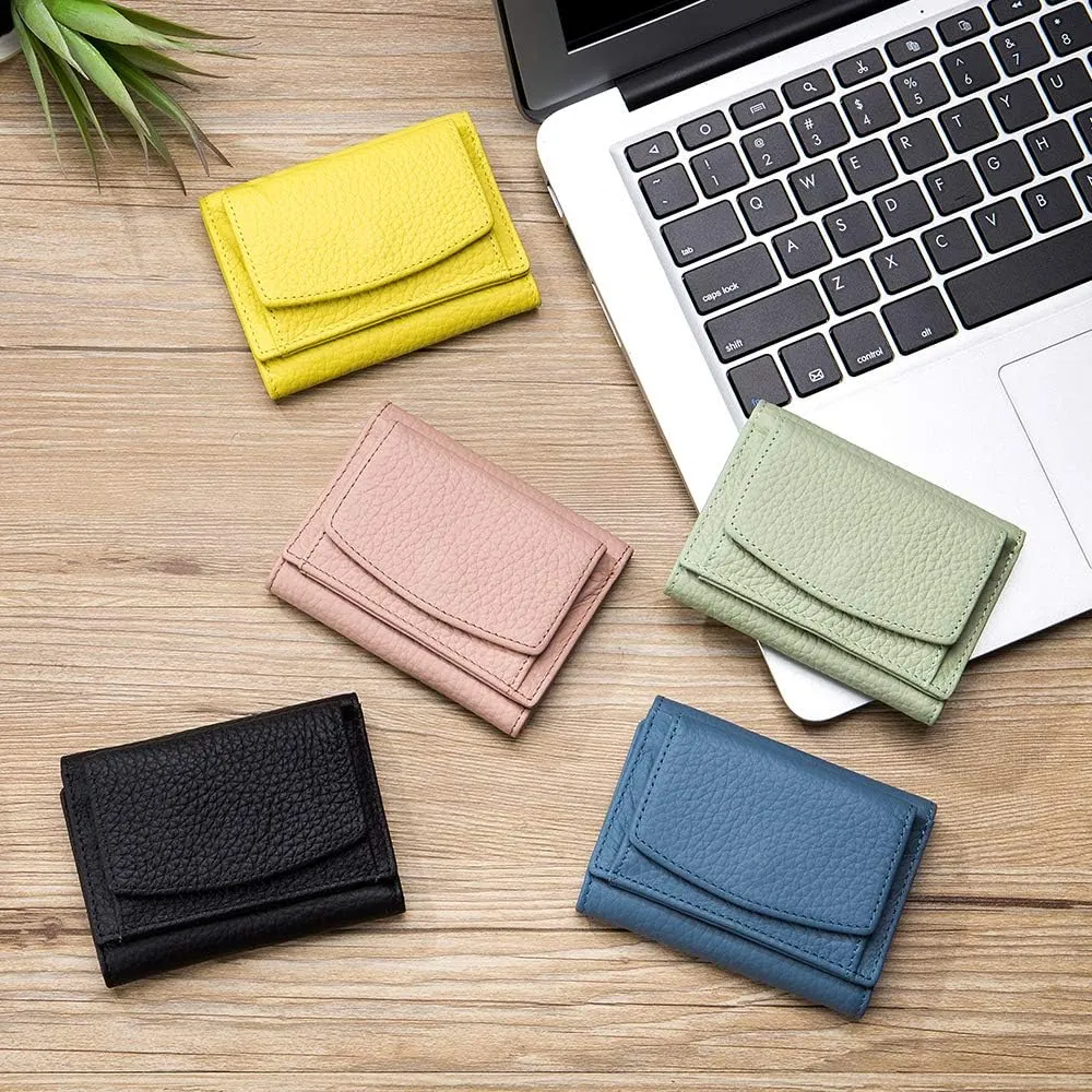 Small Wallet For Women RFID Leather Compact Card Wallets Womens Thin Front Pocket Purse(Dark Green)