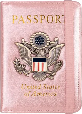 TOURSUIT RFID Passport and Vaccine Card Holder Combo, Travel Document Case Cover, Leather Wallet Organizer Women with Vax Vaccination Protector Slot (Rose Gold)