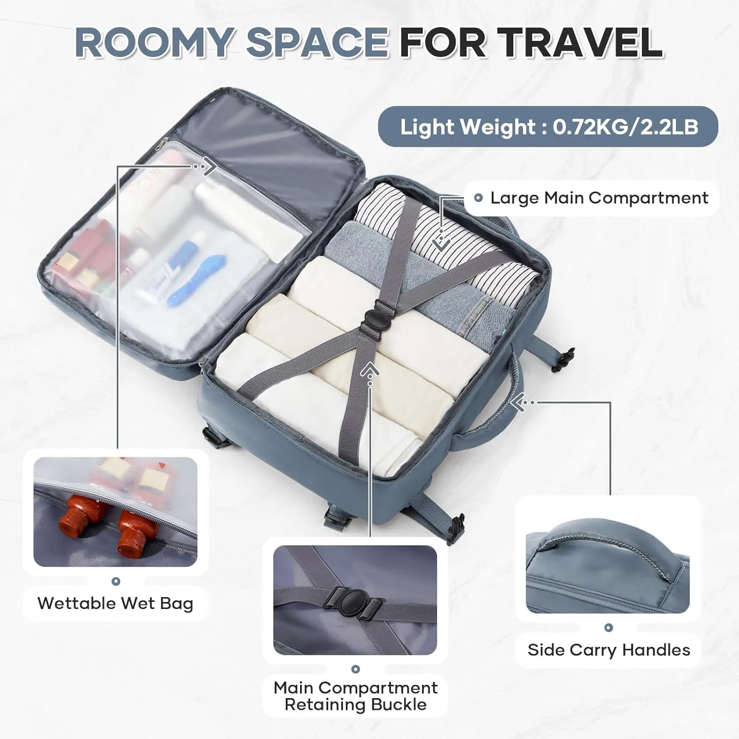 Travel Backpack For Women Men Carry on Backpack Luggage Flight Approved Personal item Travel Bag Essentials Mochila de viaje Laptop College Backpack Grey Blue