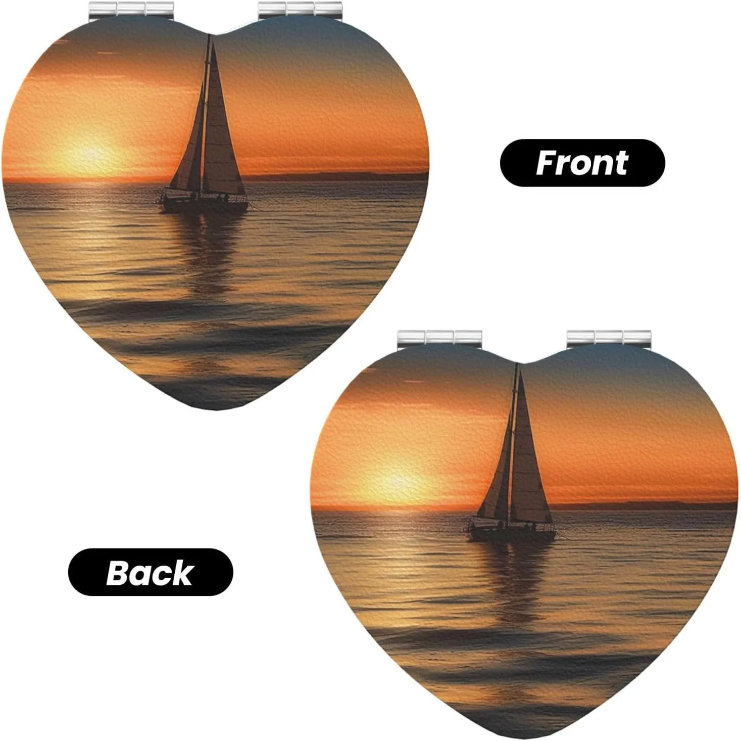 Travel Makeup Mirror for Women Double-Sided 1X/2X Magnifying Foldable Cosmetic Mirror Portable Pocket Mirror Sunset Beach Sailboat Vanity Mirror Compact Beauty Mirror for Pocket Purse Clutch