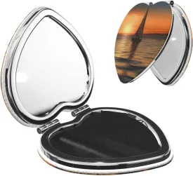 Travel Makeup Mirror for Women Double-Sided 1X/2X Magnifying Foldable Cosmetic Mirror Portable Pocket Mirror Sunset Beach Sailboat Vanity Mirror Compact Beauty Mirror for Pocket Purse Clutch