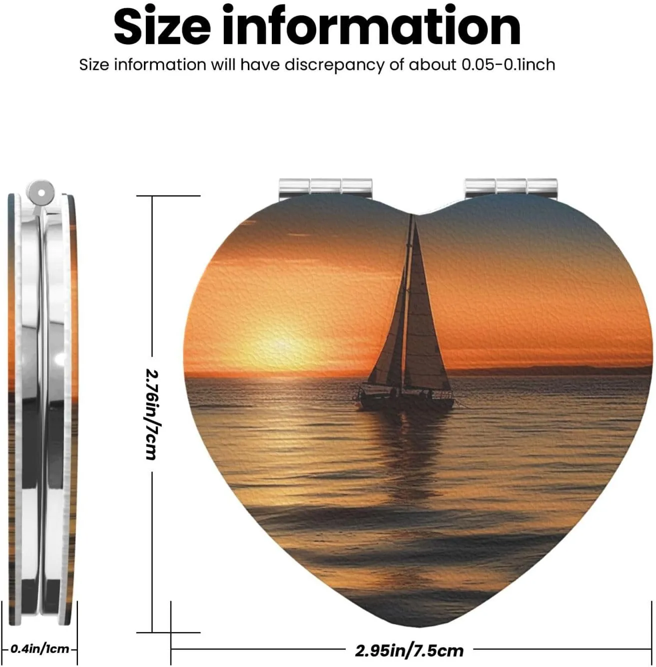 Travel Makeup Mirror for Women Double-Sided 1X/2X Magnifying Foldable Cosmetic Mirror Portable Pocket Mirror Sunset Beach Sailboat Vanity Mirror Compact Beauty Mirror for Pocket Purse Clutch