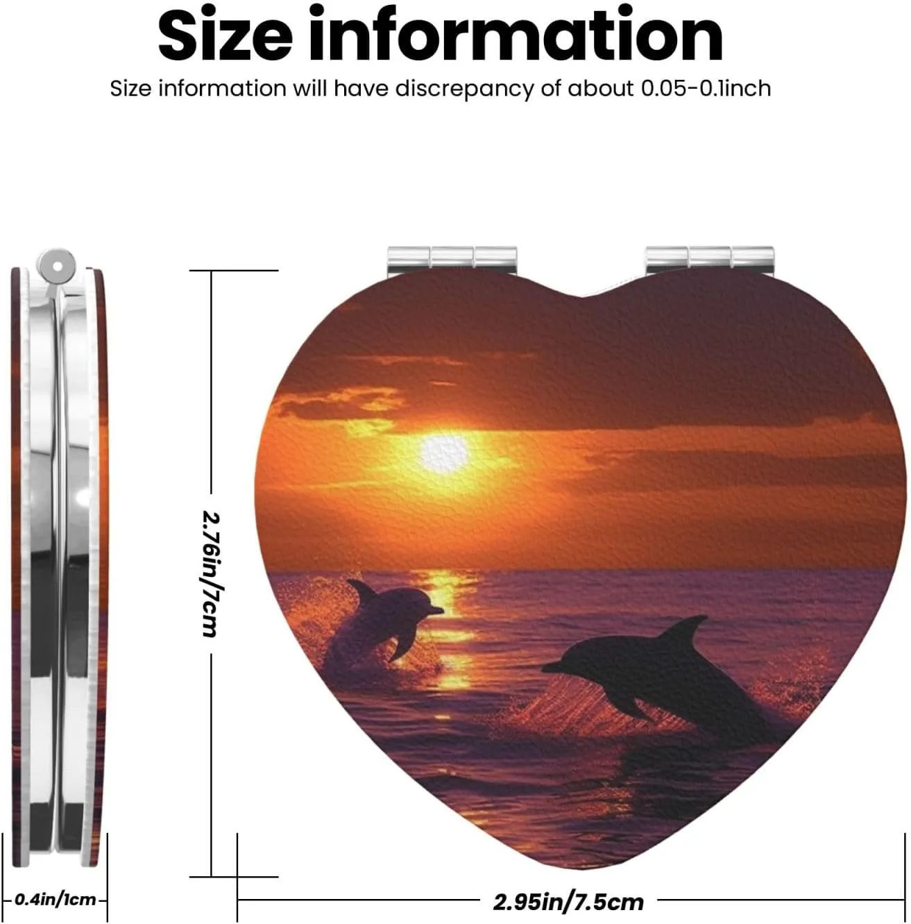 Travel Makeup Mirror for Women Double-Sided 1X/2X Magnifying Foldable Cosmetic Mirror Portable Pocket Mirror Sunset Dolphins Vanity Mirror Compact Beauty Mirror for Pocket Purse Clutch