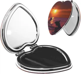 Travel Makeup Mirror for Women Double-Sided 1X/2X Magnifying Foldable Cosmetic Mirror Portable Pocket Mirror Sunset Dolphins Vanity Mirror Compact Beauty Mirror for Pocket Purse Clutch