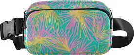 Tropical Palm Tree Pink and Gold Leaves Trendy Crossbody Bag Waist Packs for Women Men Teens Waterproof Sling Chest Bag with Adjustable Strap for Workout Running Hiking