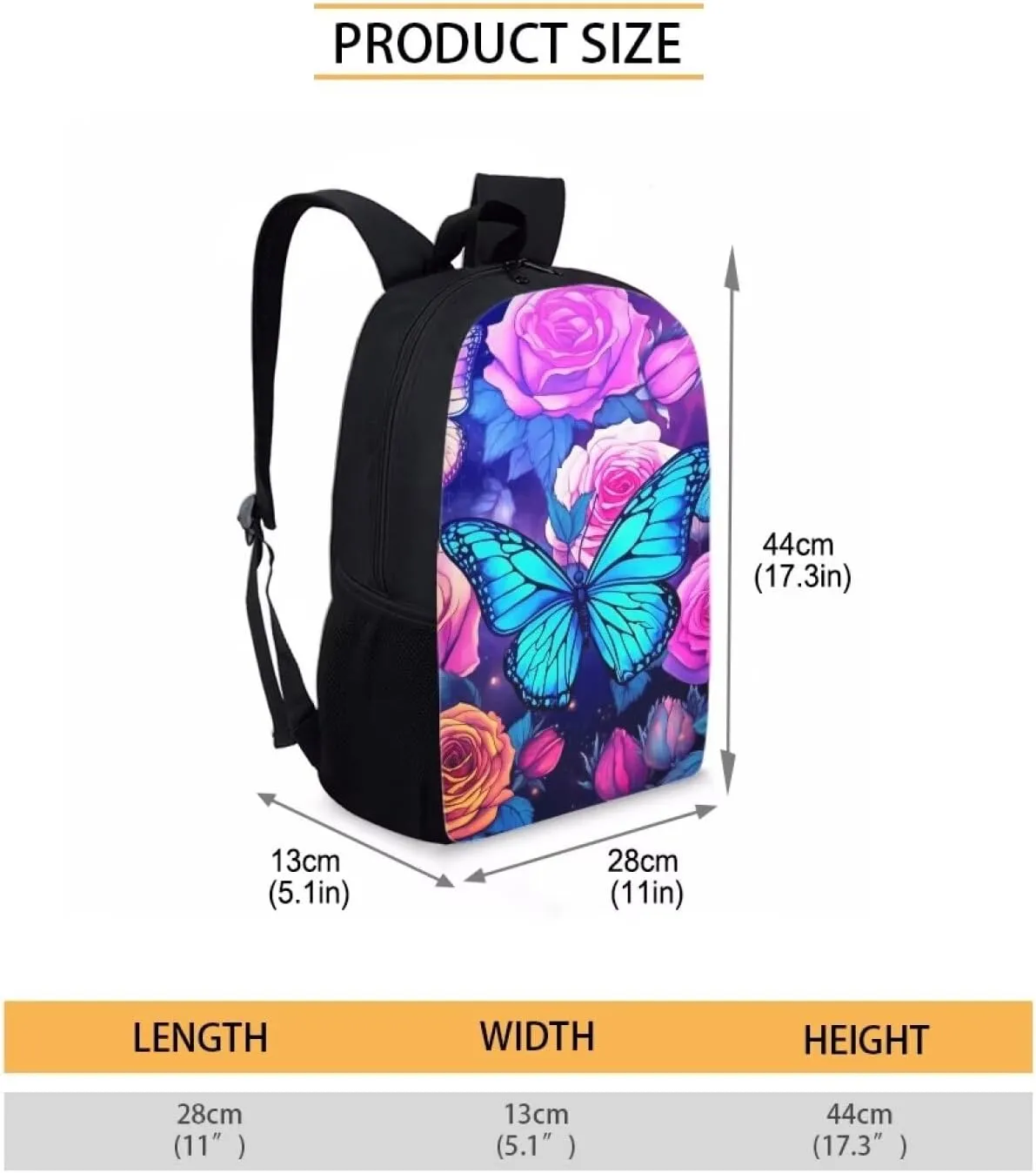 Upetstory Butterfly Backpack School Bag with Lunch Bag for Girls Kids School Backpack Pencil Case Water Bottle Sleeve Elementary Preschool Primary Bookbag Schoolbag Rucksack 4 in 1