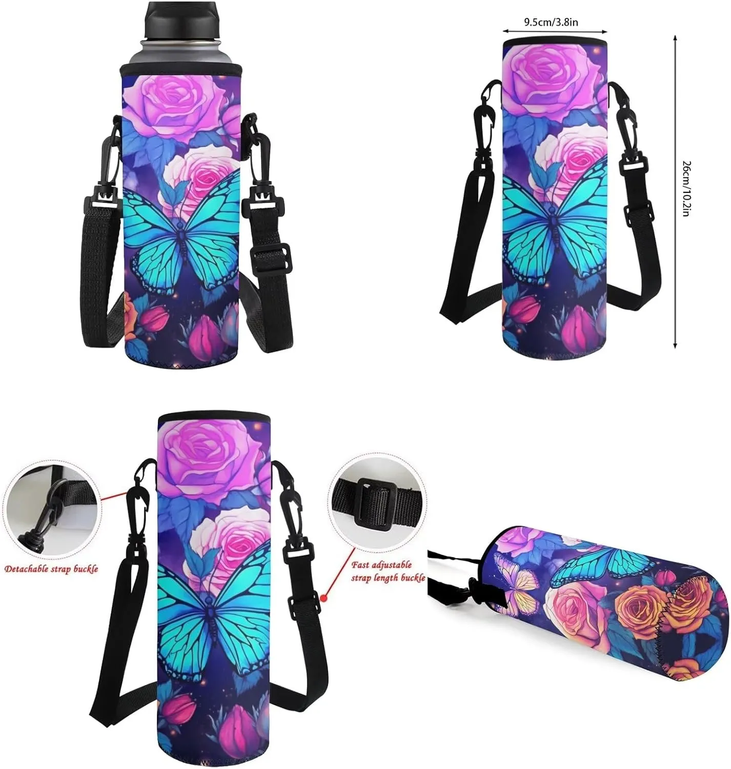 Upetstory Butterfly Backpack School Bag with Lunch Bag for Girls Kids School Backpack Pencil Case Water Bottle Sleeve Elementary Preschool Primary Bookbag Schoolbag Rucksack 4 in 1