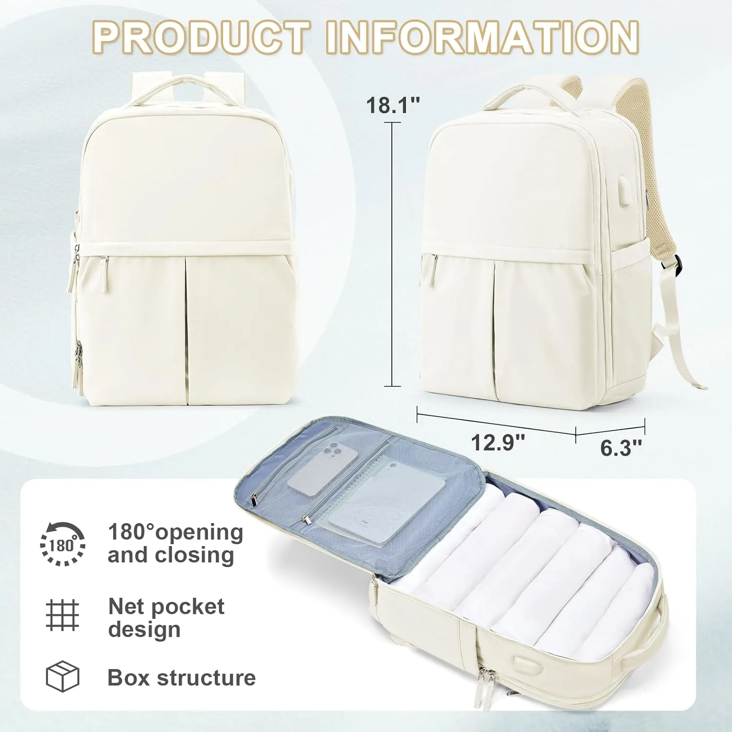 wepadre Beige Travel Backpack Carry On Flight Approved Travel Backpack For Men Women Carry On Backpack For Airplanes Personal Item Travel Bag 18x14x8 Inches Mochila De Viaje Travel Bag