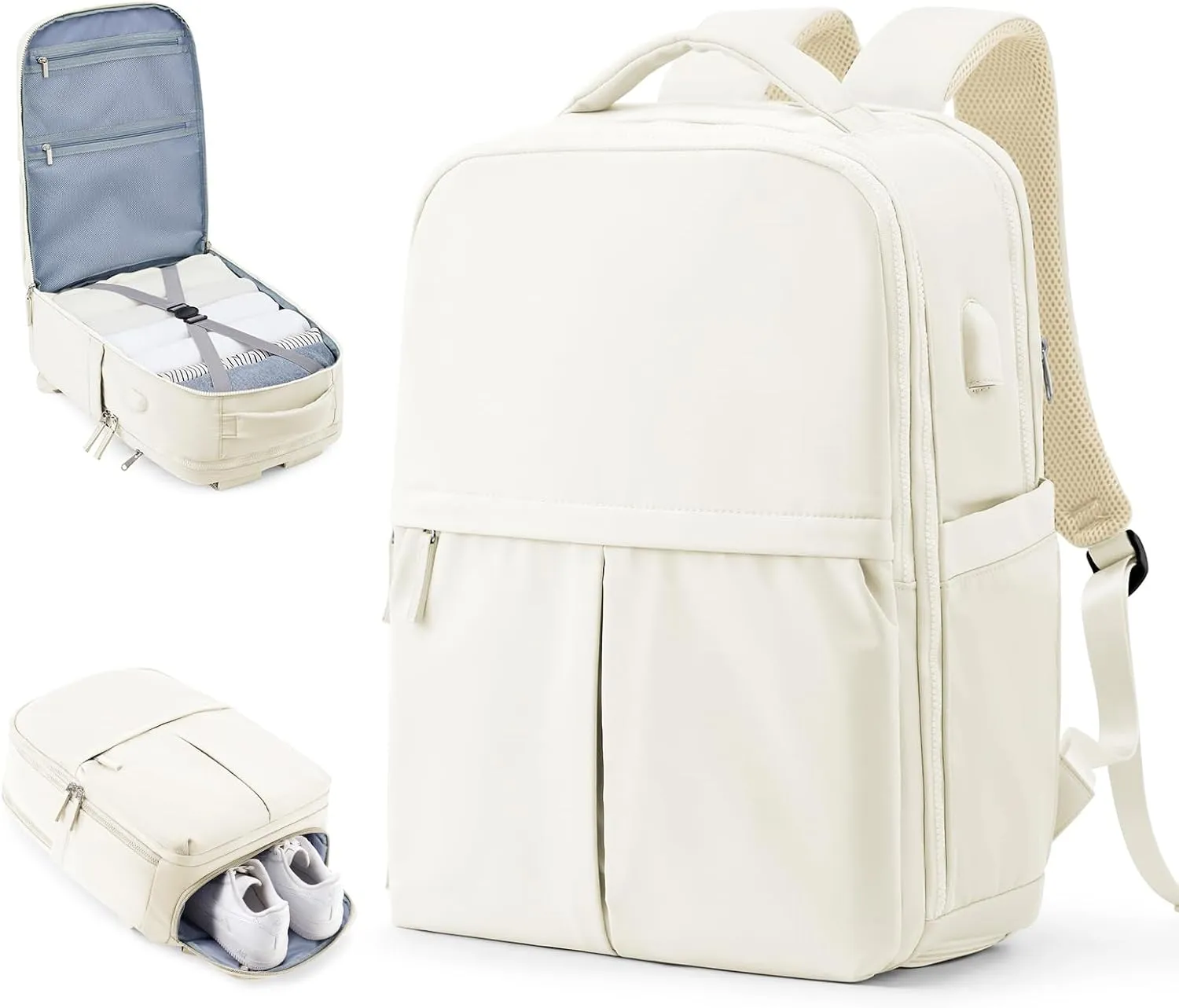 wepadre Beige Travel Backpack Carry On Flight Approved Travel Backpack For Men Women Carry On Backpack For Airplanes Personal Item Travel Bag 18x14x8 Inches Mochila De Viaje Travel Bag