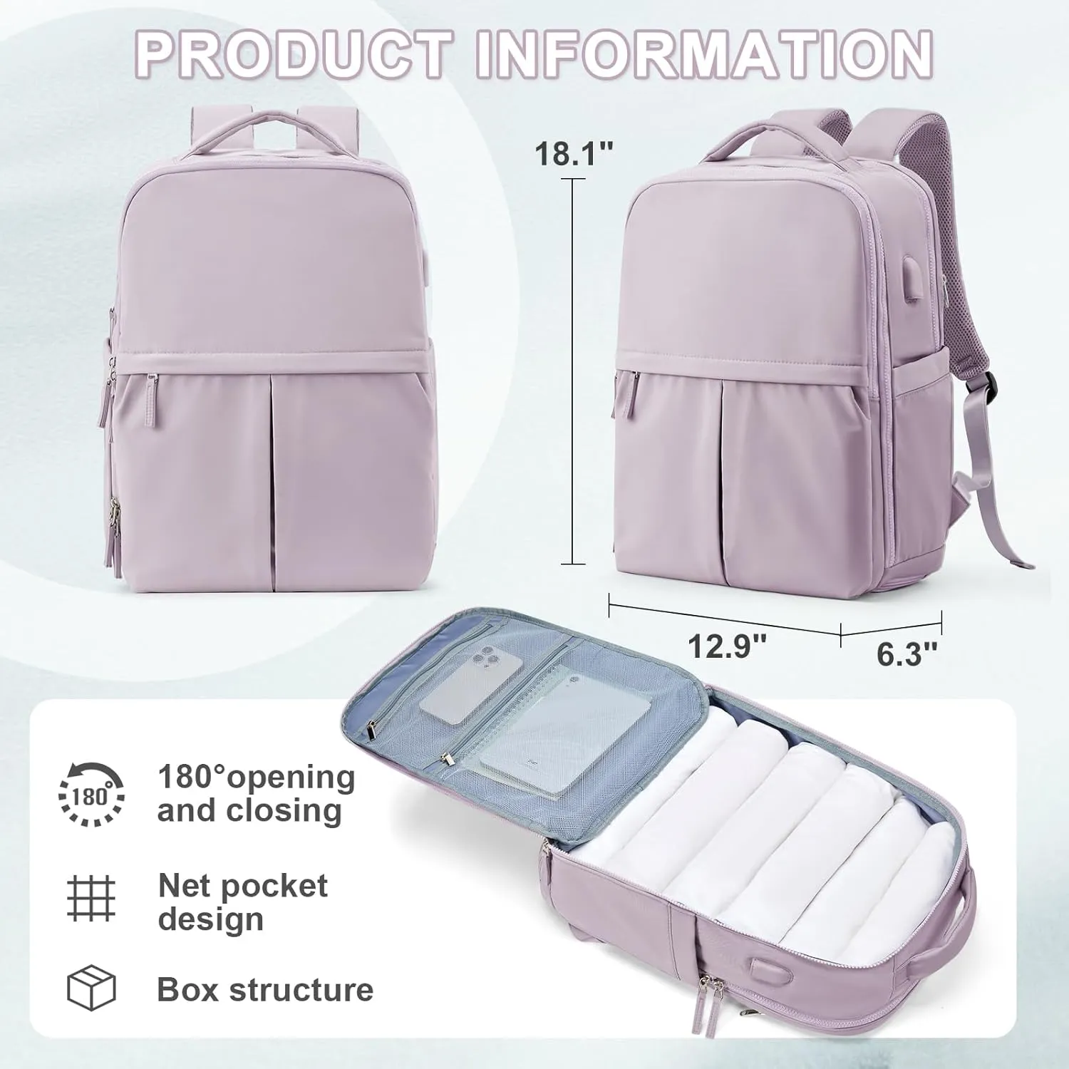 wepadre Travel Backpack Carry On Flight Approved Travel Backpack For Women Men Carry On Backpack For Airplanes Personal Item Travel Bag 18x14x8 Inches Mochila De Viaje Travel Bag Purple