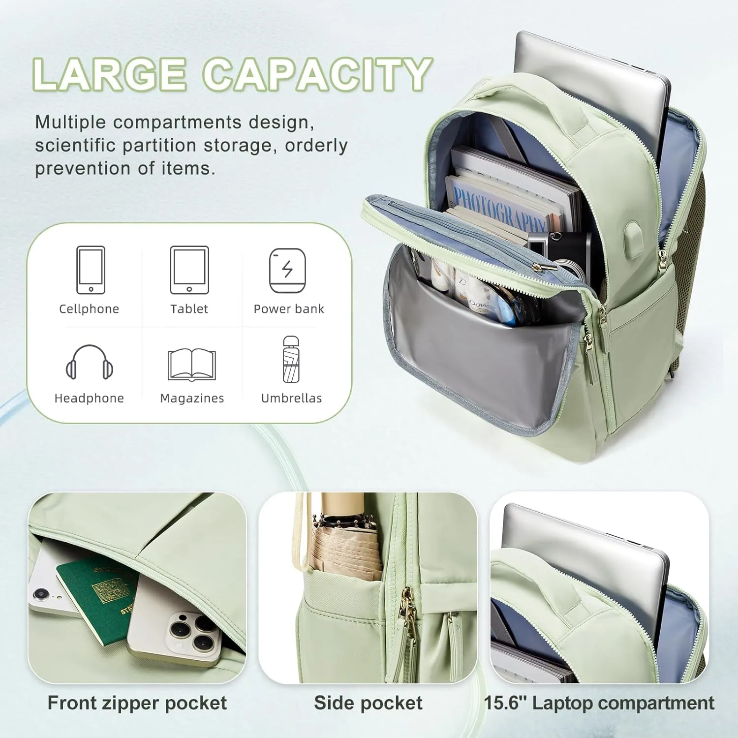 wepadre Travel Backpack For Women Men Travel Backpack Carry On Flight Approved Carry On Backpack For Airplanes Personal Item Travel Bag 18x14x8 Inches Mochila De Viaje Travel Bag Green