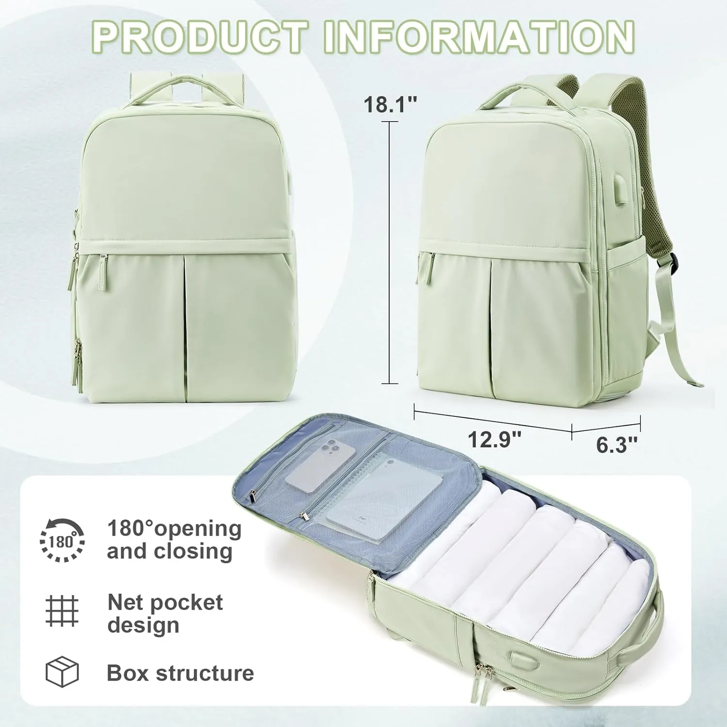 wepadre Travel Backpack For Women Men Travel Backpack Carry On Flight Approved Carry On Backpack For Airplanes Personal Item Travel Bag 18x14x8 Inches Mochila De Viaje Travel Bag Green