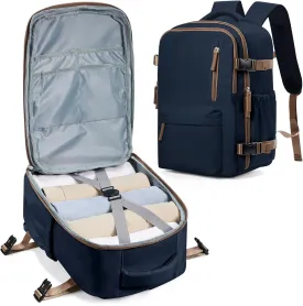 winspansy Carry on Travel Backpack for Women Men Lightweight Business Gym Laptop Work Backpack Airport Frontier Airlines Personal Item Bag Flight Approved Mochilas de Viaje Navy Blue with Brown