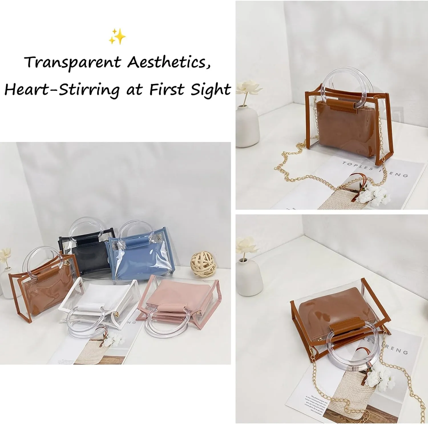 Women Clear Crossbody Bag, 2 in 1 Fashion Handbag and Purse, Top Handle & Shoulder Bags,Women's Beach Tote for Casual,Travel