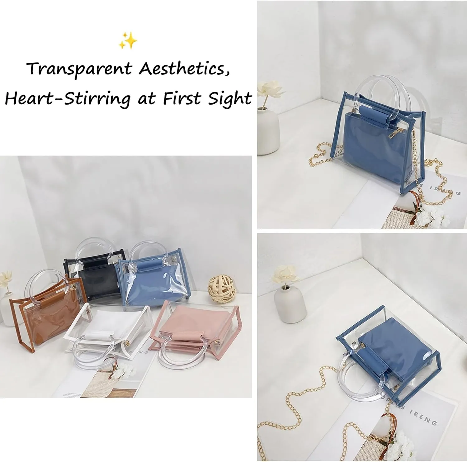 Women Clear Crossbody Bag, 2 in 1 Fashion Handbag and Purse, Top Handle & Shoulder Bags,Women's Beach Tote for Casual,Travel