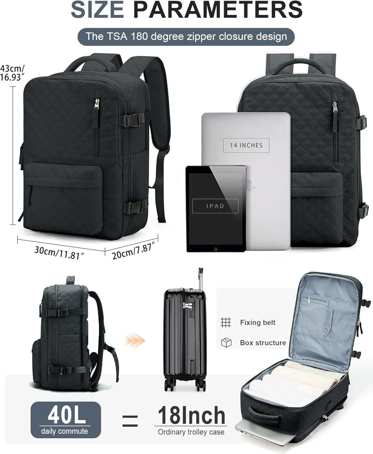 WONHOX Large Travel Backpack Carry on Flight Approved Laptop Work Business Backpack for Women Men Mochila de Viaje