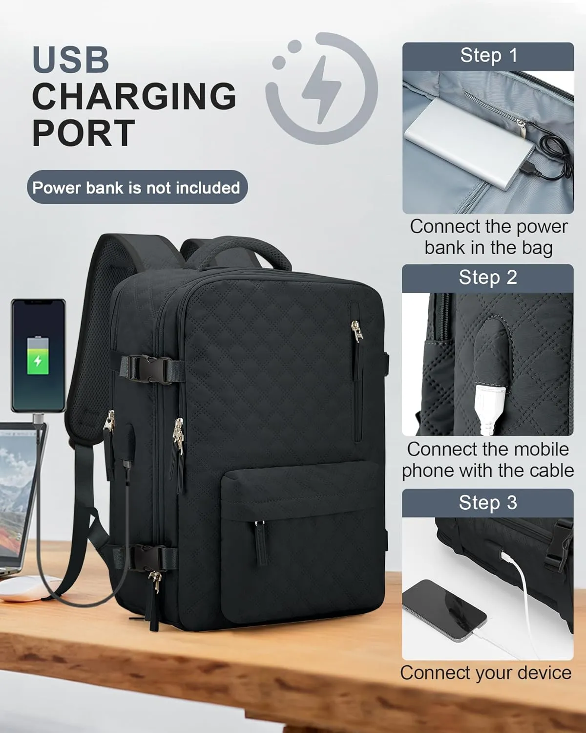 WONHOX Large Travel Backpack Carry on Flight Approved Laptop Work Business Backpack for Women Men Mochila de Viaje