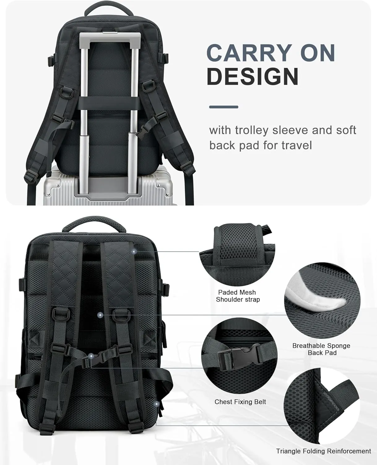 WONHOX Large Travel Backpack Carry on Flight Approved Laptop Work Business Backpack for Women Men Mochila de Viaje