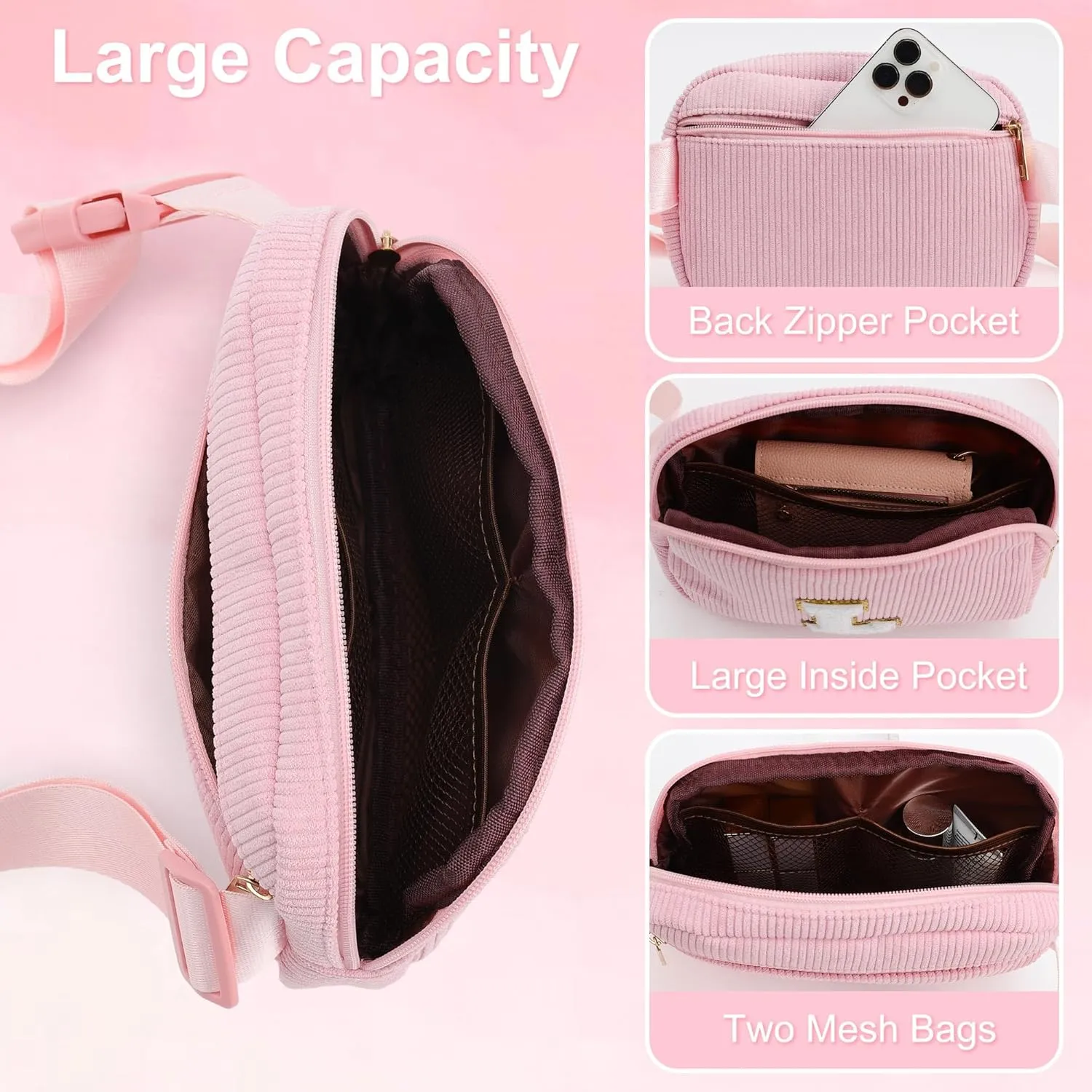 YOOLIFE Belt Bag for Kids Girls, Initial Crossbody Bags for Kids Teen Girl Gifts White Small Fanny Packs Cross Body Bag for Women Personalized Friend Birthday Gifts for Girls Women Her Gift (White S)