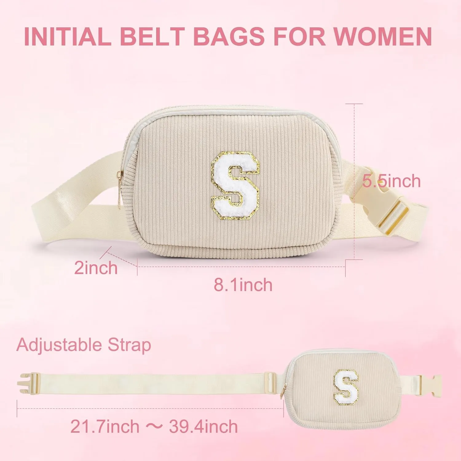 YOOLIFE Belt Bag for Kids Girls, Initial Crossbody Bags for Kids Teen Girl Gifts White Small Fanny Packs Cross Body Bag for Women Personalized Friend Birthday Gifts for Girls Women Her Gift (White S)