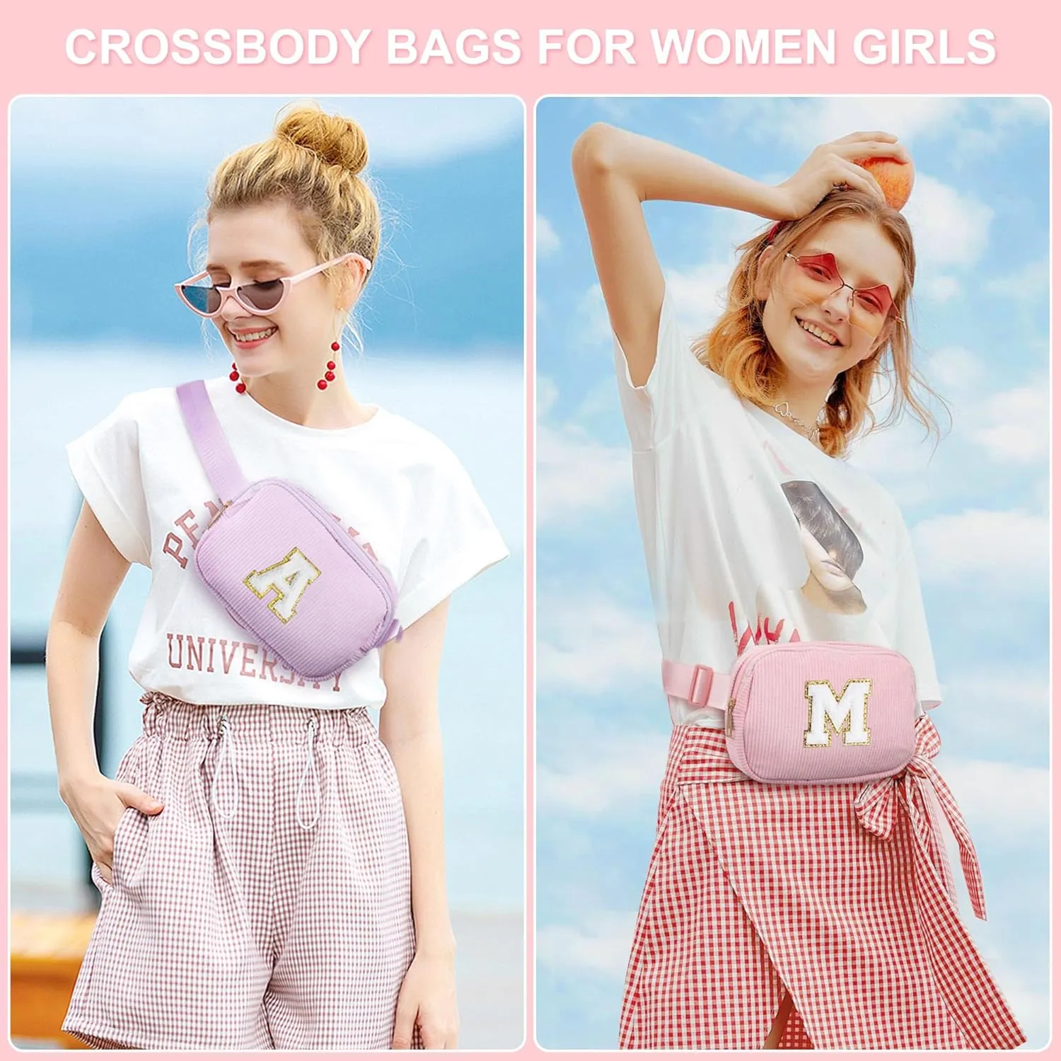 YOOLIFE Belt Bag for Kids Girls, Initial Crossbody Bags for Kids Teen Girl Gifts White Small Fanny Packs Cross Body Bag for Women Personalized Friend Birthday Gifts for Girls Women Her Gift (White S)